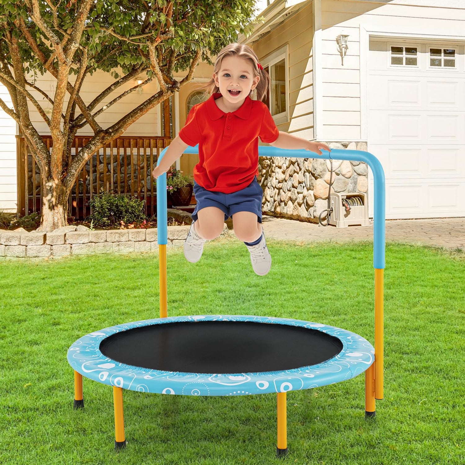 GYMAX Kids Trampoline with Handle, 36’’ Foldable Rebounder