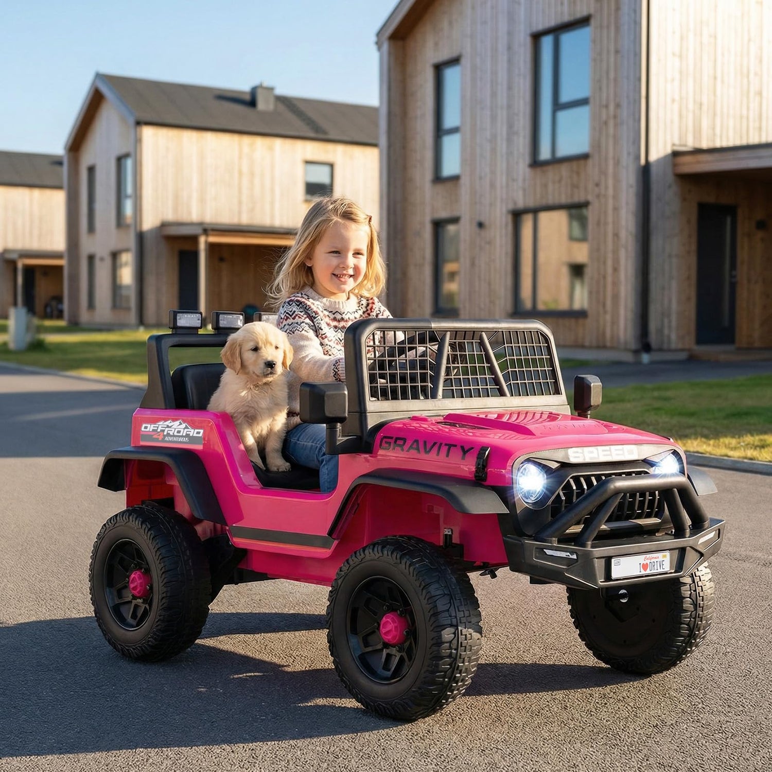 24V Kids Ride on Car with Remote Control, LED Lights, Horn