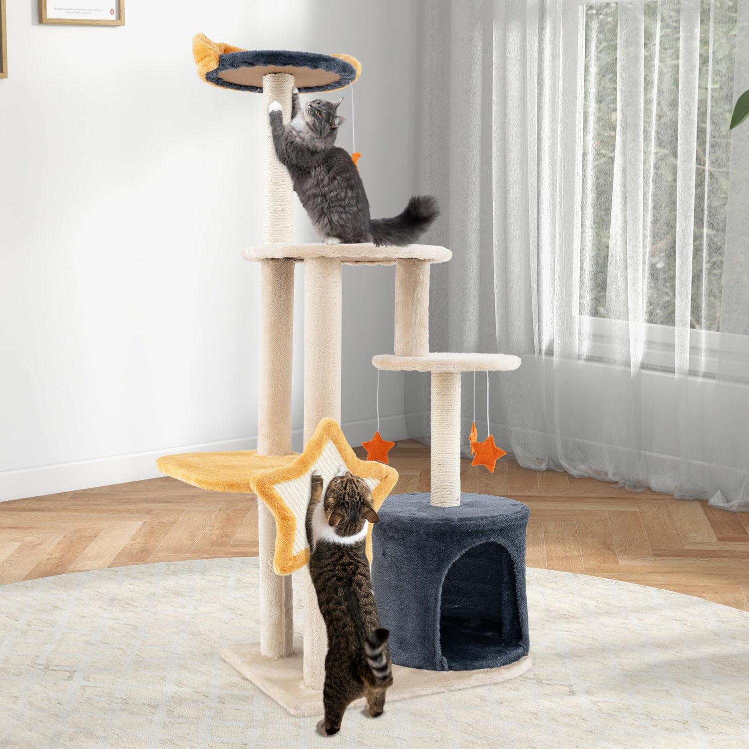GYMAX Cat Tree, Multi-Level Cat Tower with Cat Condo, Sisal Scratching Posts & Board