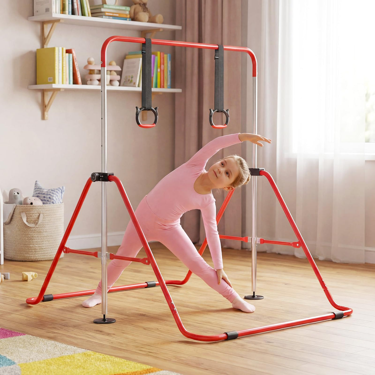 Expandable Gymnastic Bar for Kids 4-Level Height Adjustable Gymnastic Bar