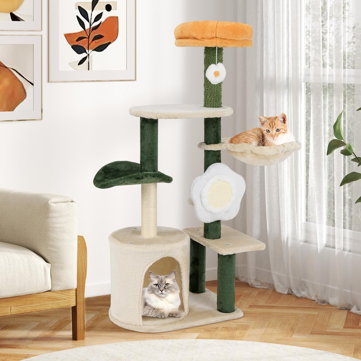 GYMAX Cat Tree, Kitty Tower with Cozy Condo, Scratching Posts & Sisal Board