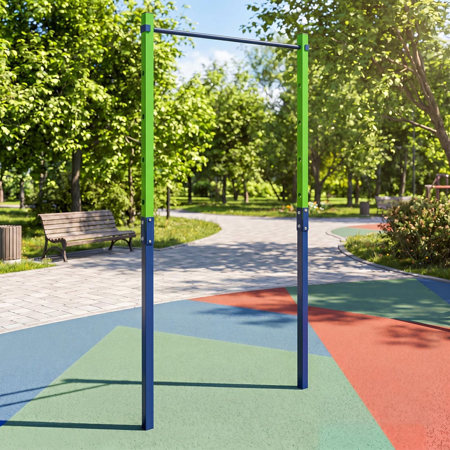 Outdoor In-Ground Pull Up Bar Station, Heavy Duty Metal Chin Up Bar with 5 Adjustable Heightsv