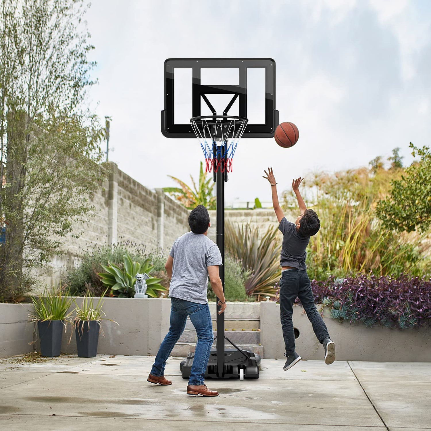 GYMAX 12FT Portable Basketball Set with 44" Backboard, Wheels