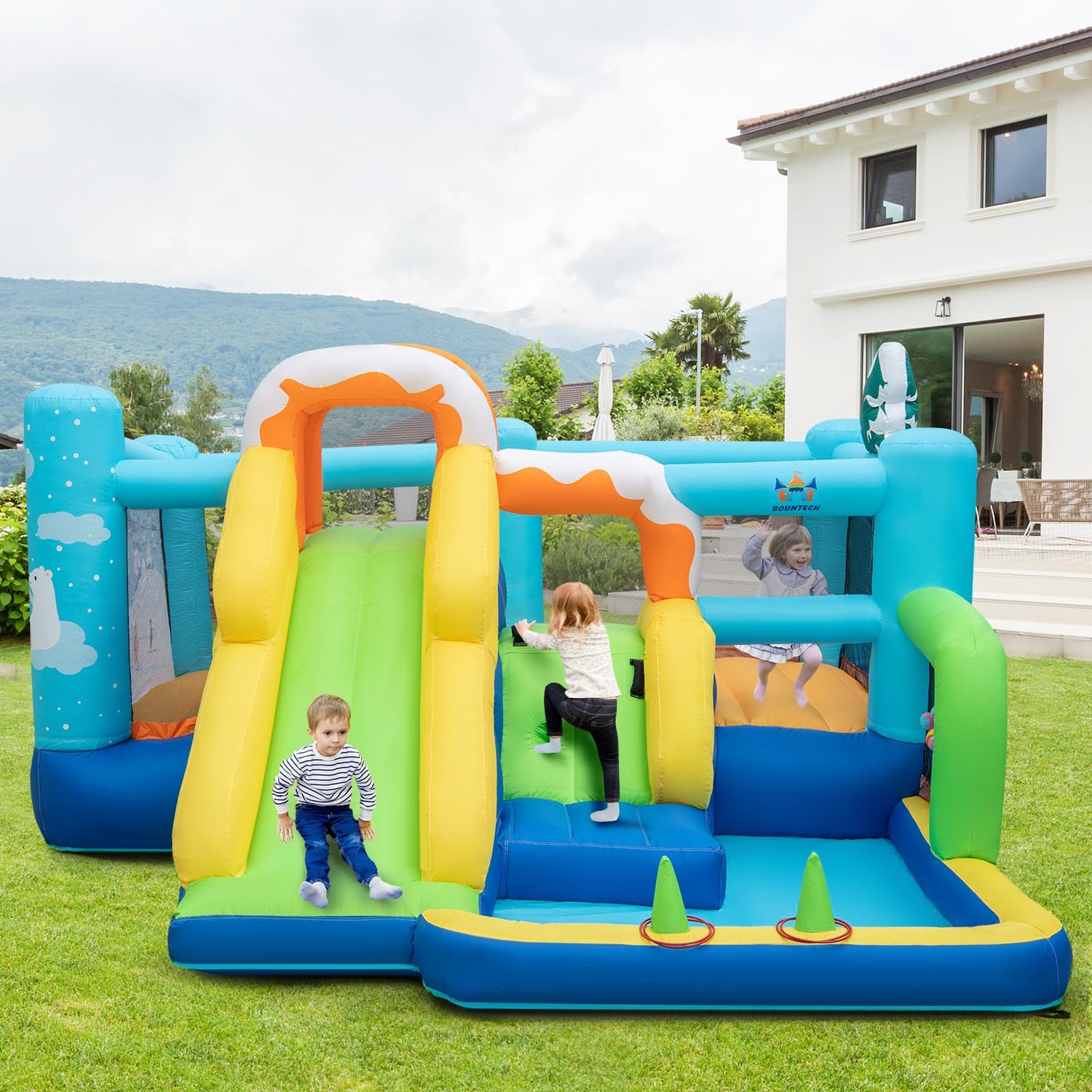 GYMAX 7 in 1 Kids Bouncy House with Climbing Wall