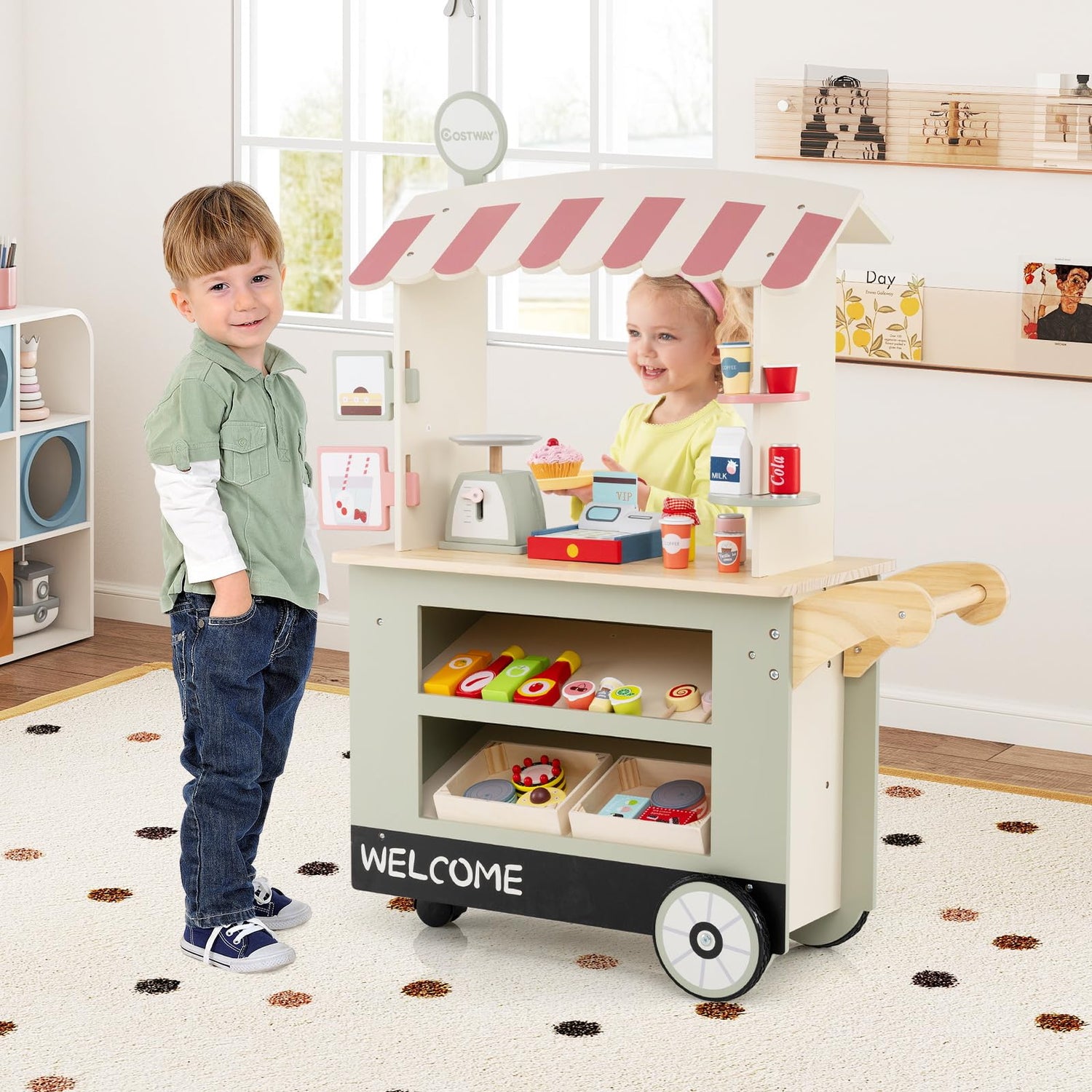 Toy Cart Play Set with POS Machine and Lovely Scale
