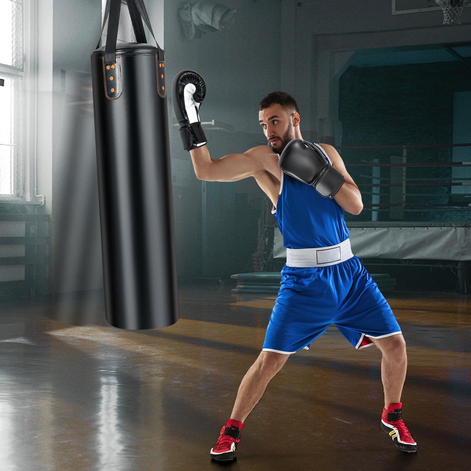 GYMAX Unfilled Heavy Boxing Bag Set with 12OZ Gloves