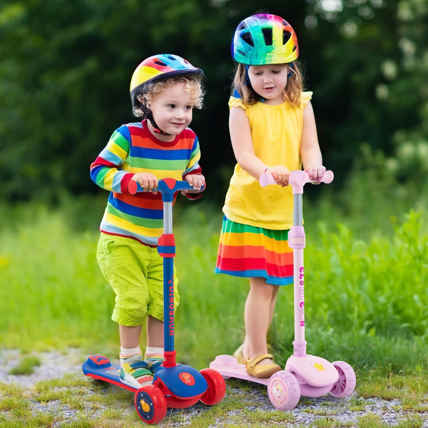 GYMAX 3 Wheels Kids Scooter, Height Adjustable Kick Scooter with Light up Wheels, Adjustable Handlebar