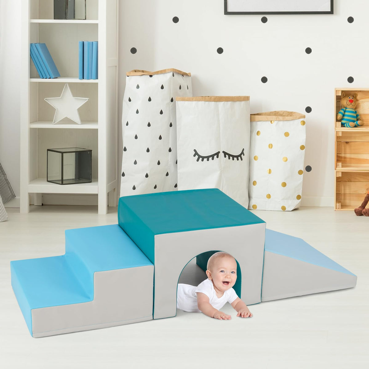 GYMAX Soft Play Equipment for Toddlers, 4 Pieces Kids Activity Set