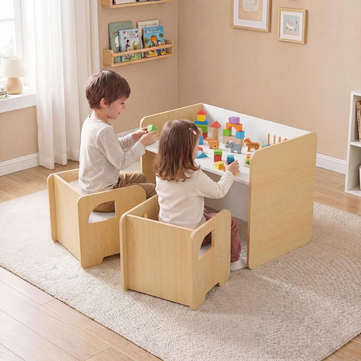 Kids Table and Chairs, Multifunctional Activity Desk Set