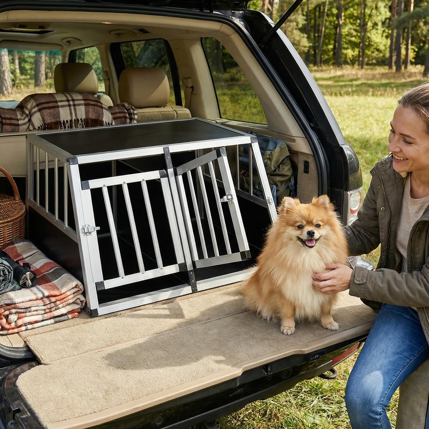 Aluminium Car Dog Crate, Chew-proof Dog Transport Crate Travel Box