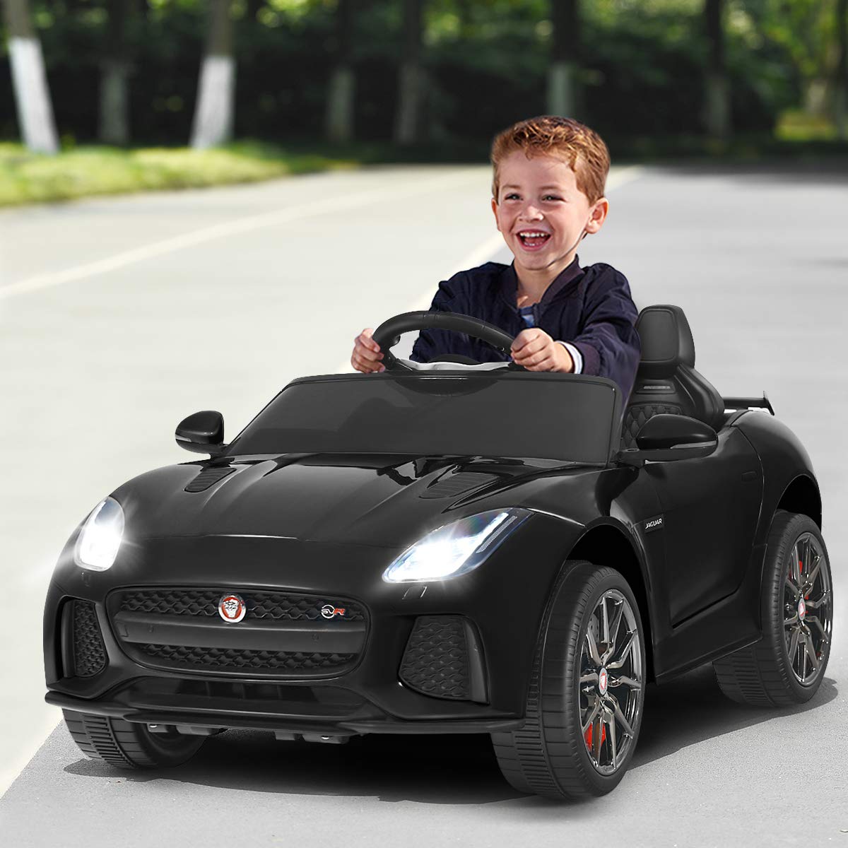 GYMAX Kids Ride on Car, 12V Battery Powered Licensed Jaguar F-Type SVR Toy Car with Remote Control