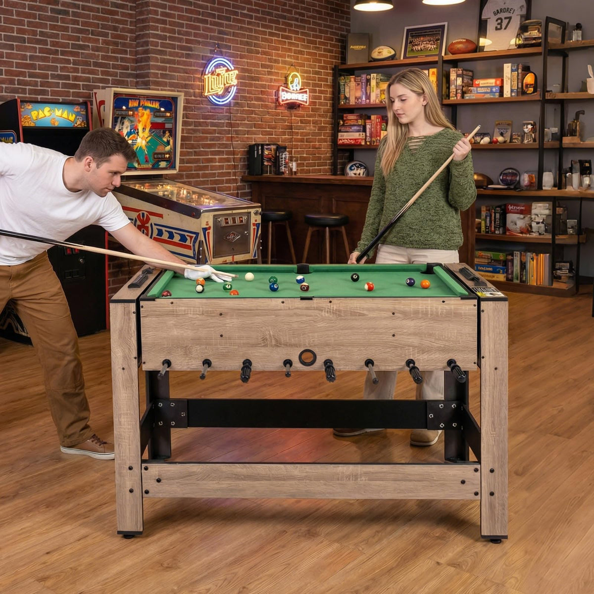 124cm Reversible Football & Pool Combo Table with 2 Foosballs