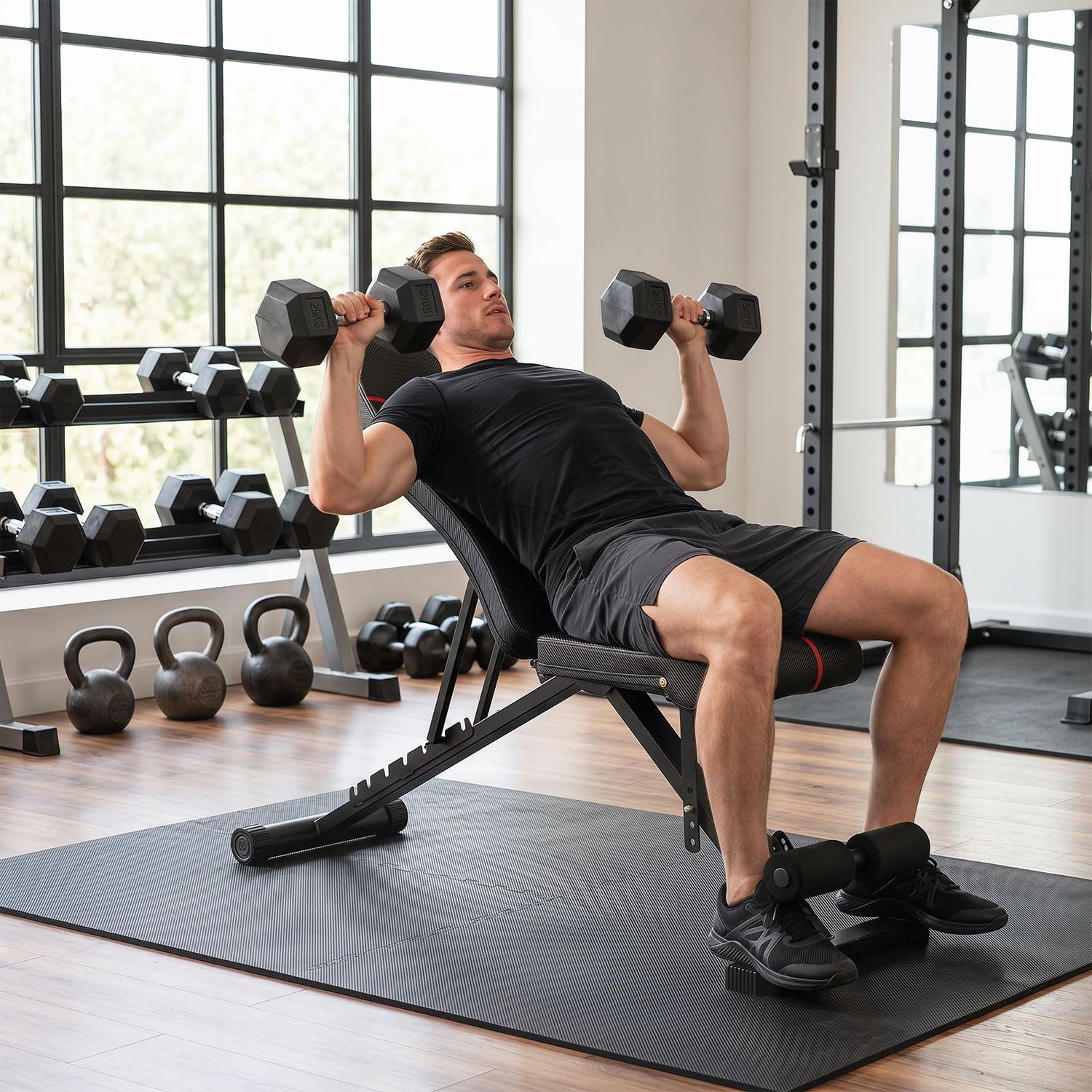 Adjustable Foldable Dumbbell Bench, Heavy-Duty Iron Frame Strength Training Bench