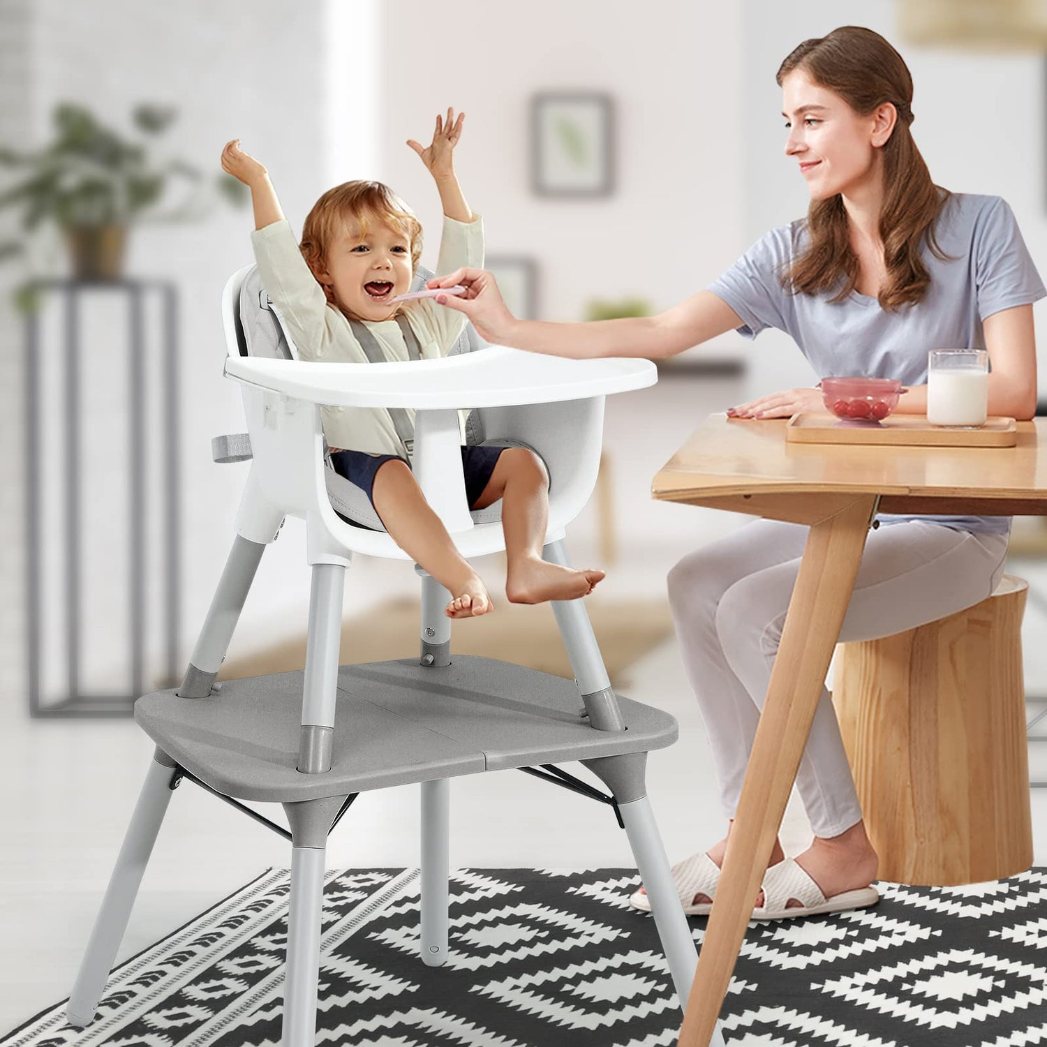 GYMAX Convertible Baby Dining High Chair with Adjustable and Removable Tray & 5-Point Seat Belt