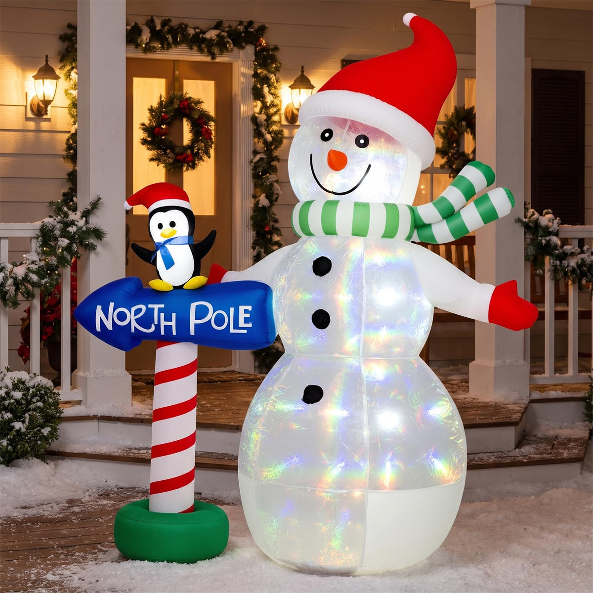 6 FT/180 CM Christmas Inflatable Snowman, Penguin & North Pole Sign