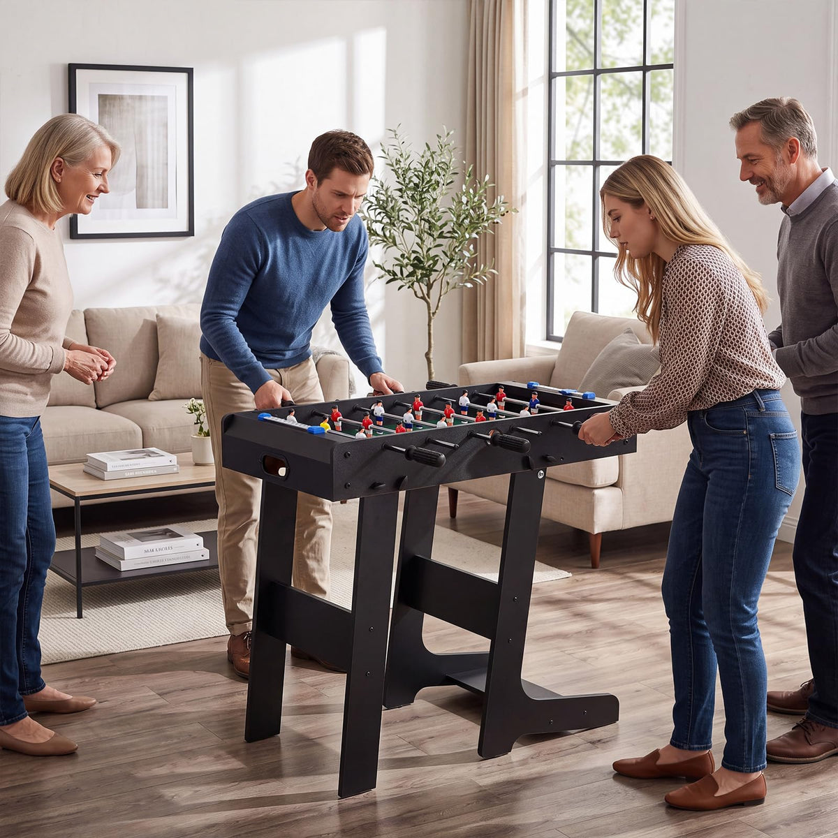 Folding Football Table, Free Standing Foosball Soccer Game