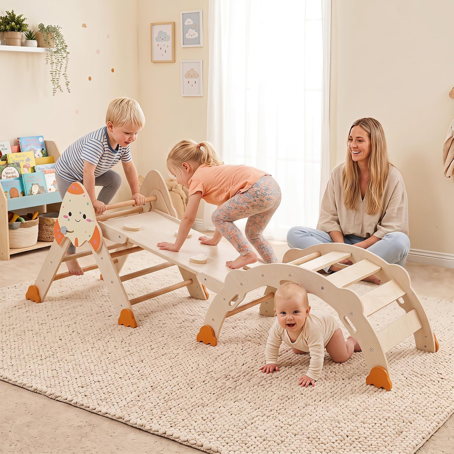 Toddler Climbing Frame, 8-in-1 Wooden Kids Climber with Arch