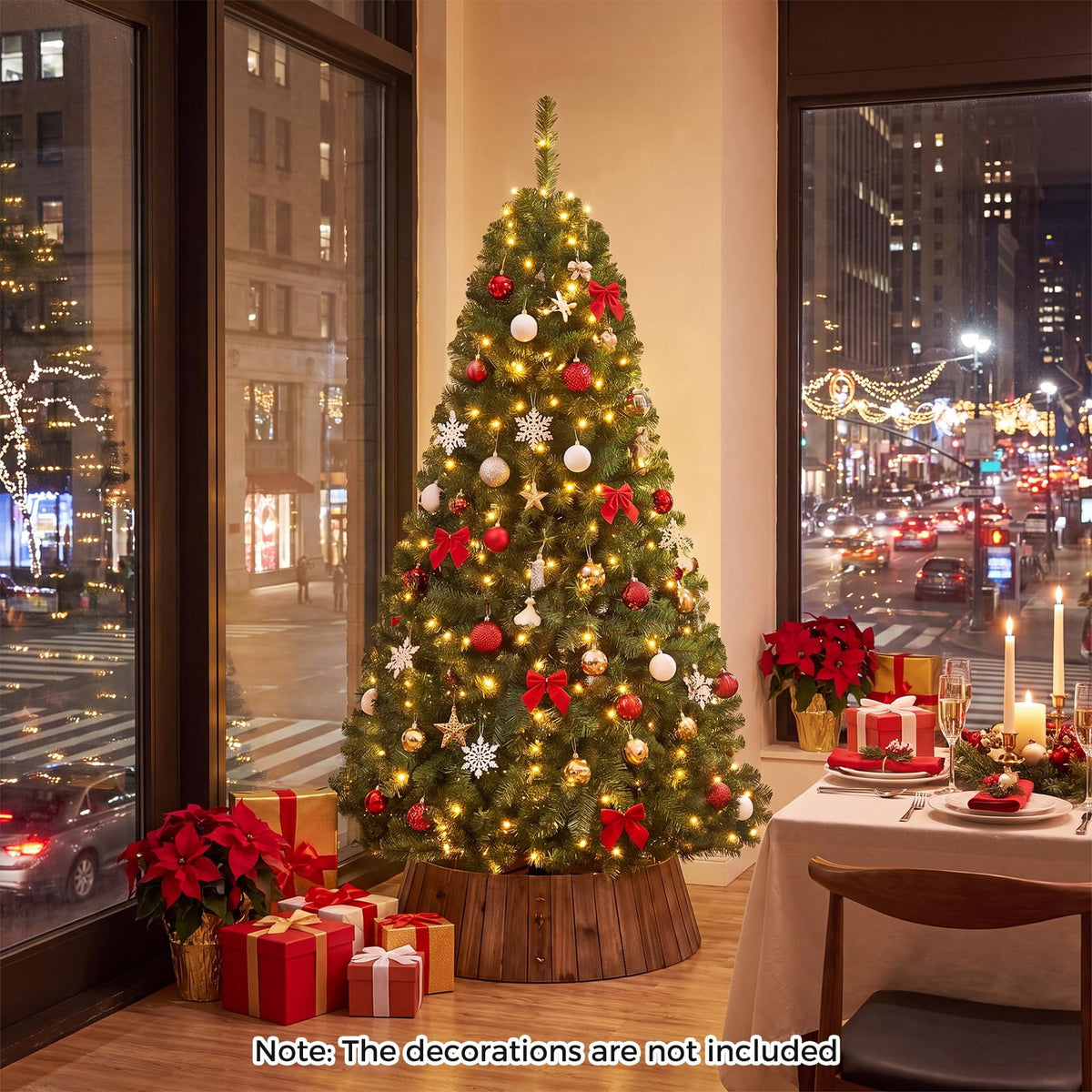 5FT/4FT Pre-Lit Artificial Christmas Tree, Hinged Xmas Tree