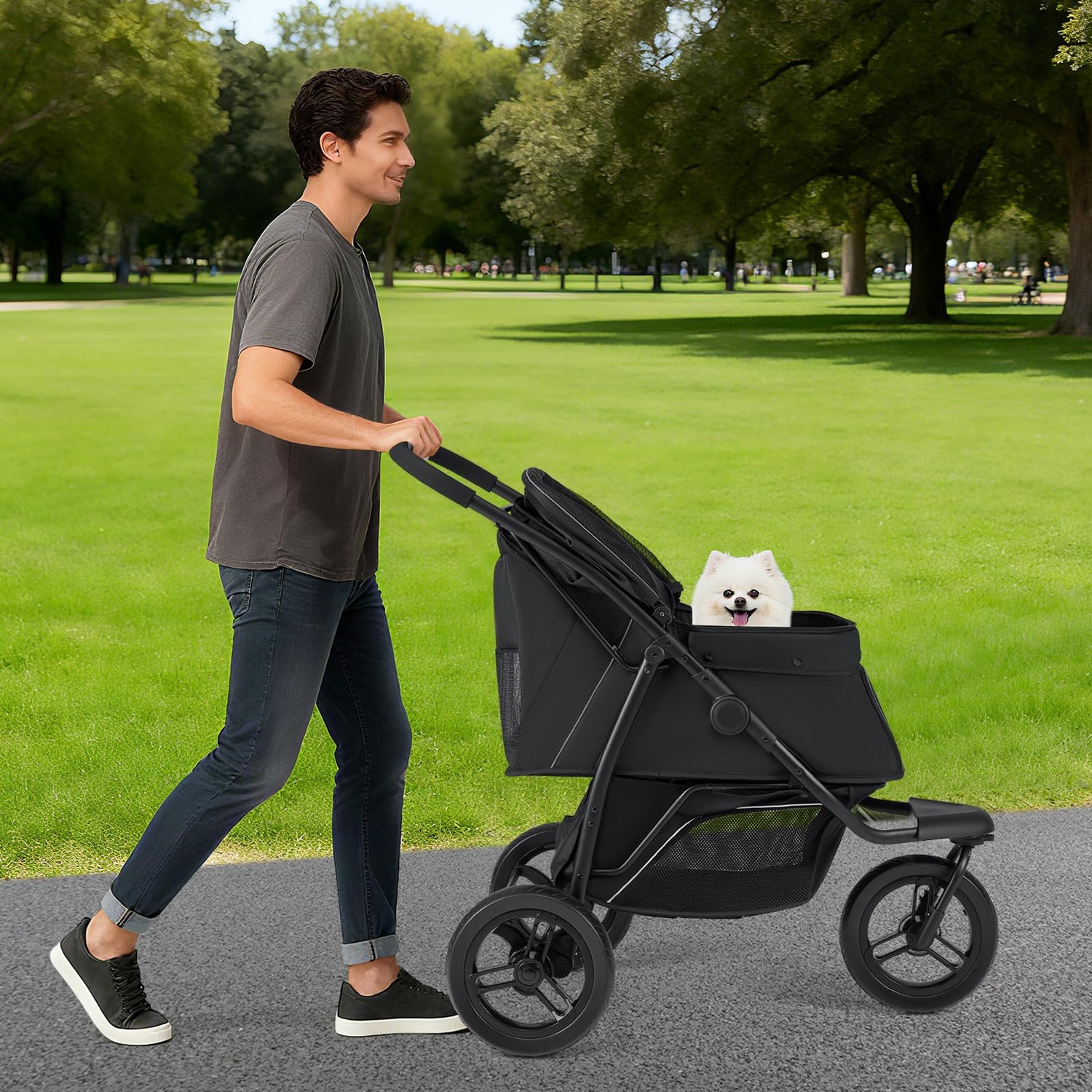 3-Wheel Pet Stroller for Small and Medium Dogs with All-Terrain Wheels