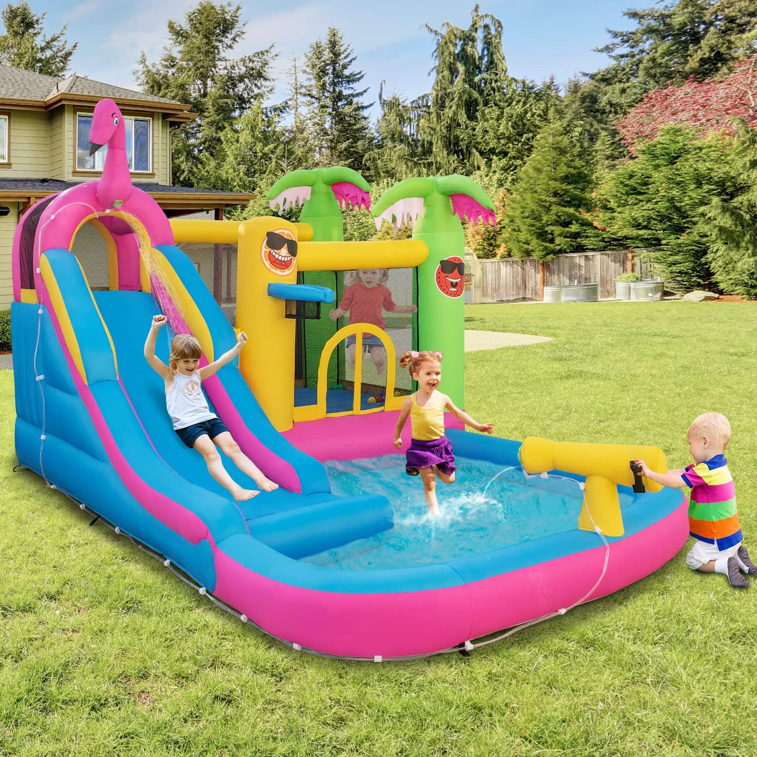 GYMAX Kids Bouncy Castle with 680W Blower