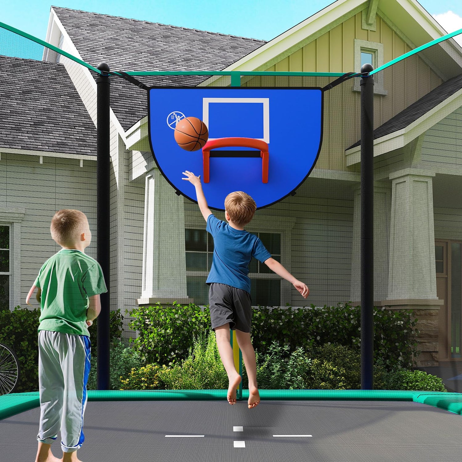 Outdoor Trampoline, 10FT x 8FT Rectangle Trampoline with Basketball Hoop