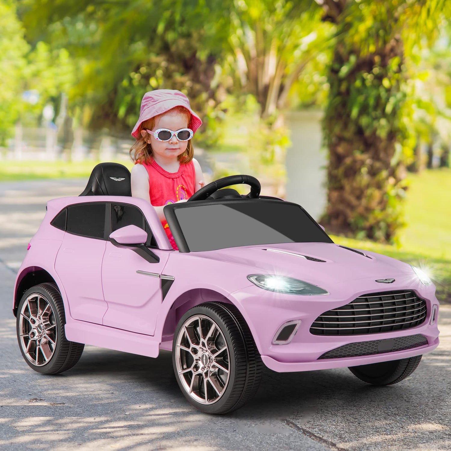GYMAX Kids Ride on Car, 12V Battery Powered Licensed Aston Martin DBX Toy Car with Remote Control (Pink)