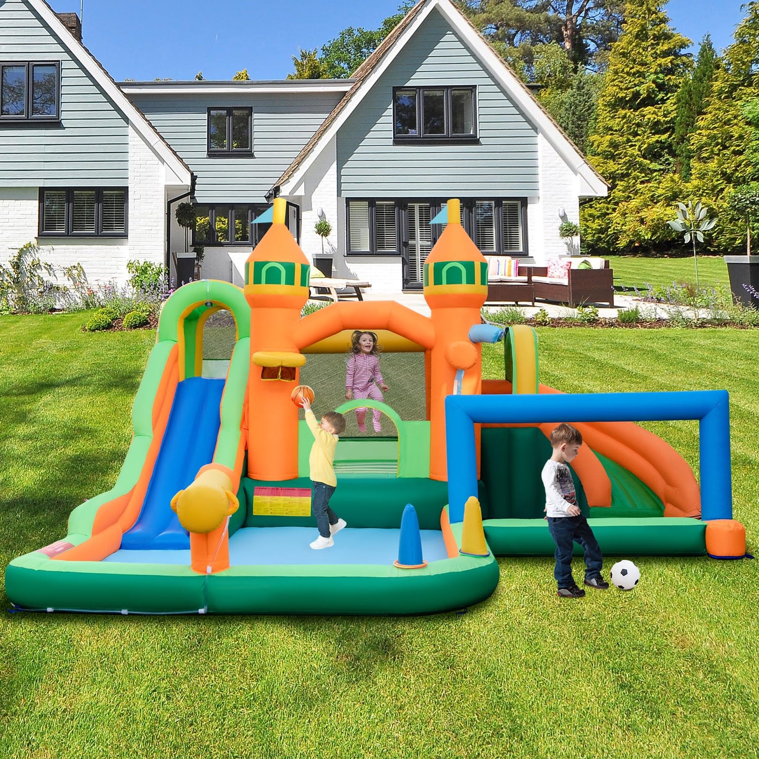 GYMAX Kids Bouncy Castle with Slide & Carry Bag