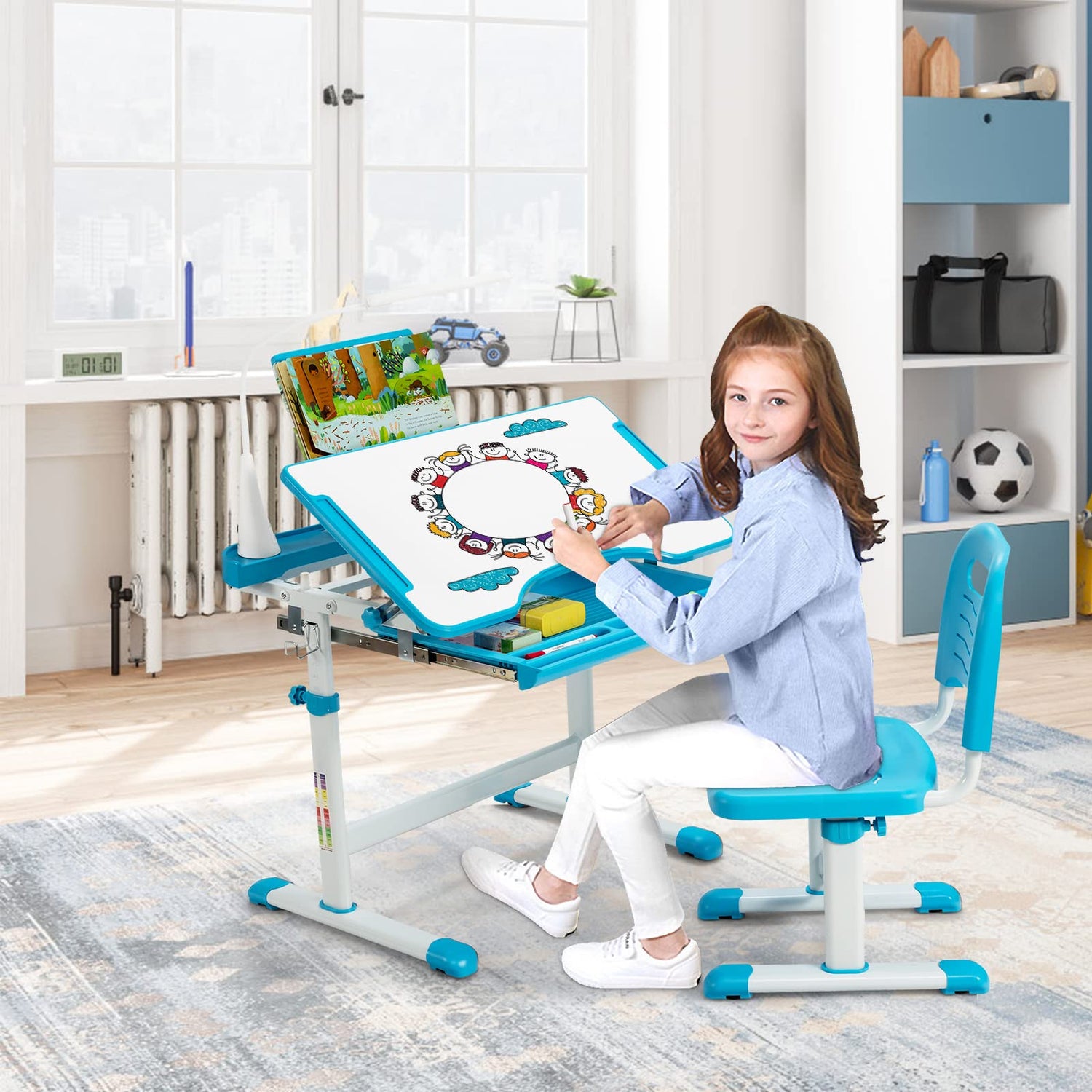 GYMAX Height Adjustable Kids Table with Chair