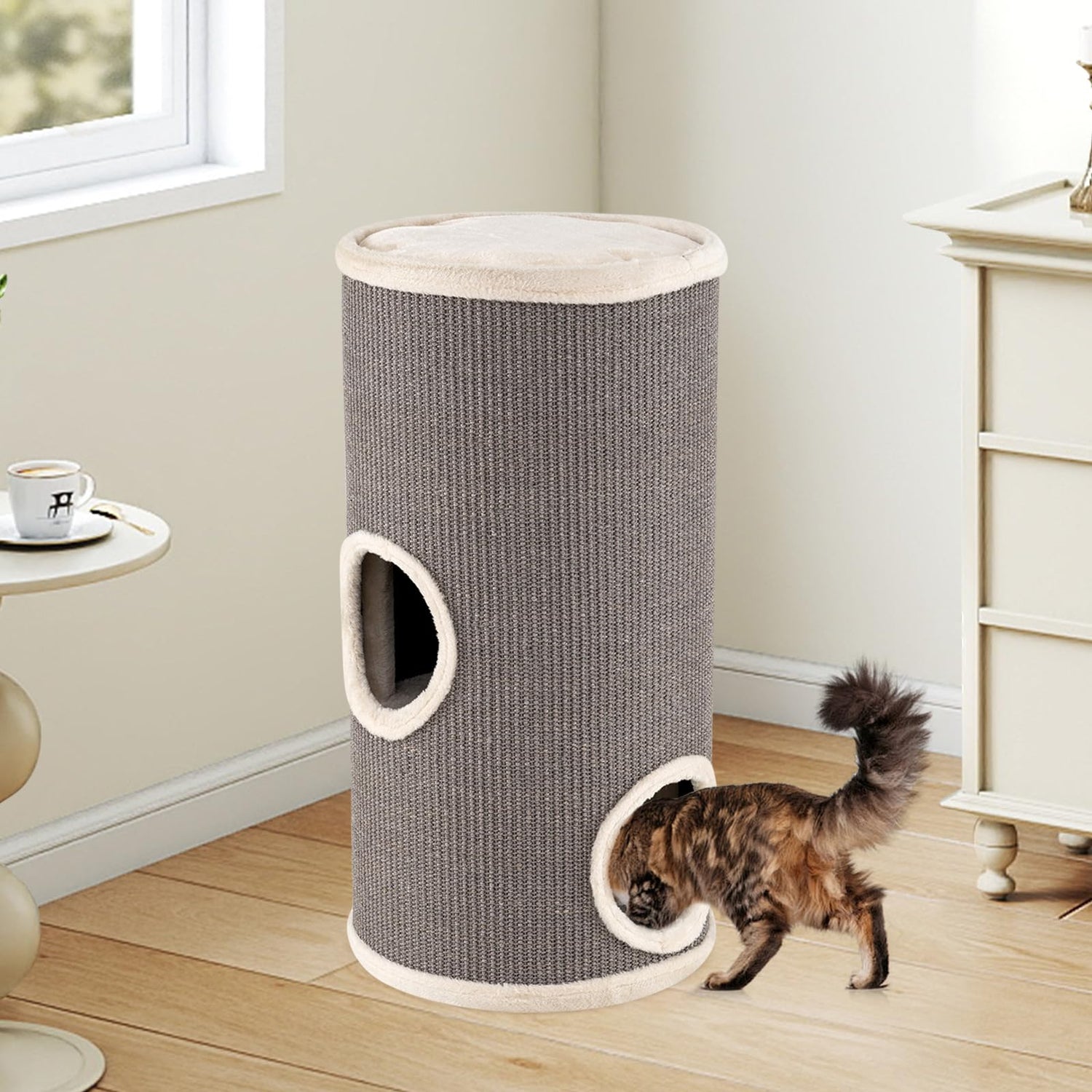 Cat House for Indoor Cats, 3/4-Story Cat Hideaway Cave Bed with Sisal Scratching Pad