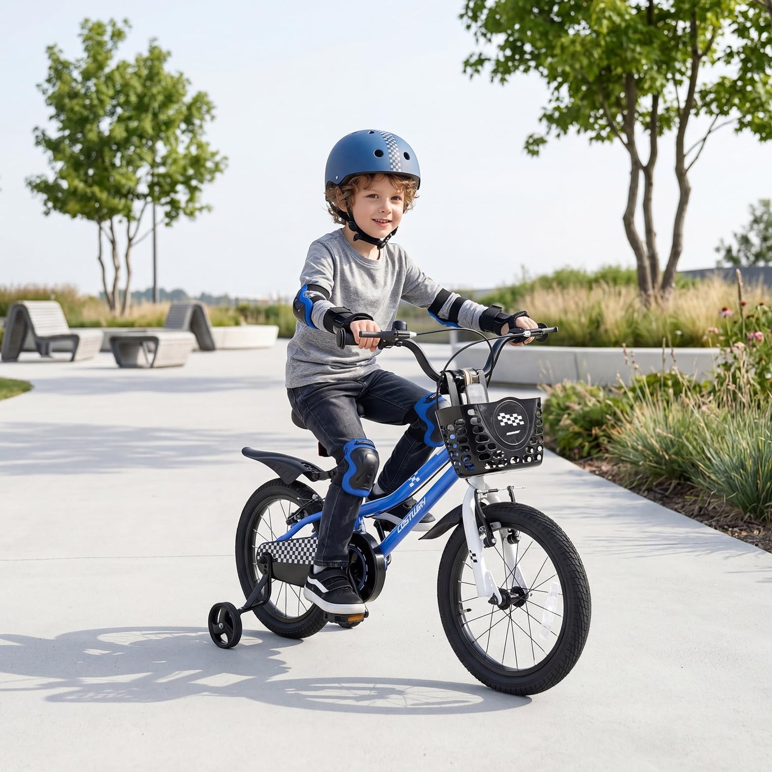 Kids Bike, Children's Training Bicycle | Toddler Bike with 2 Training Wheels, Removable Basket