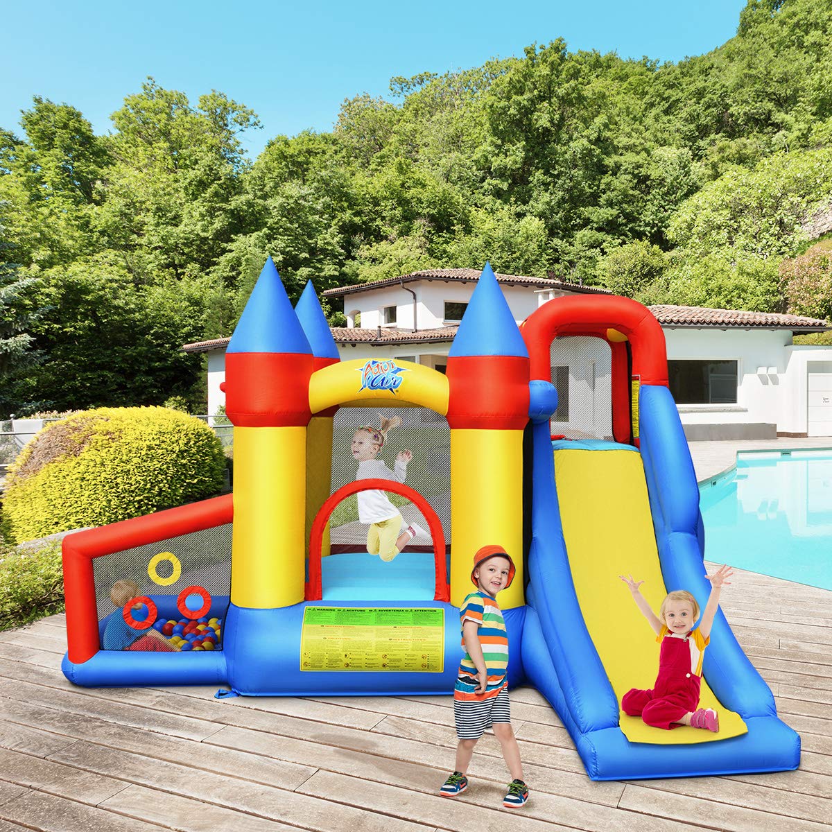 GYMAX Kids Bouncy Castle with Slide, Climbing Wall