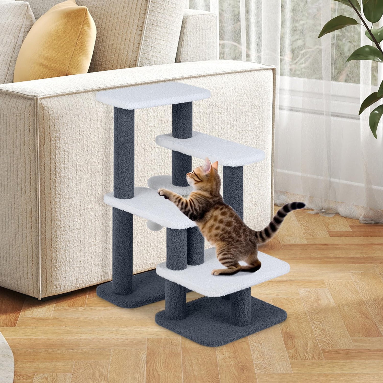 Cat Stairs, 2-in-1 Cat Tree Tower Pet Steps with Sisal Scratching Posts