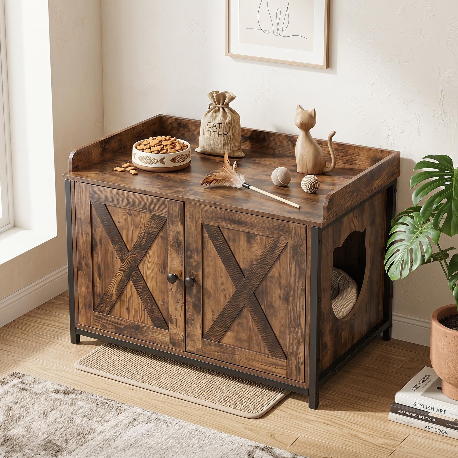 Cat Litter Box Enclosure, Kitty Hidden Washroom Toilet