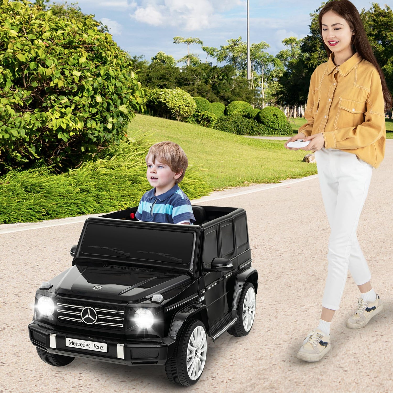 GYMAX 12V Kids Ride on Car, Licensed Mercedes Benz Toy Car with Remote Control