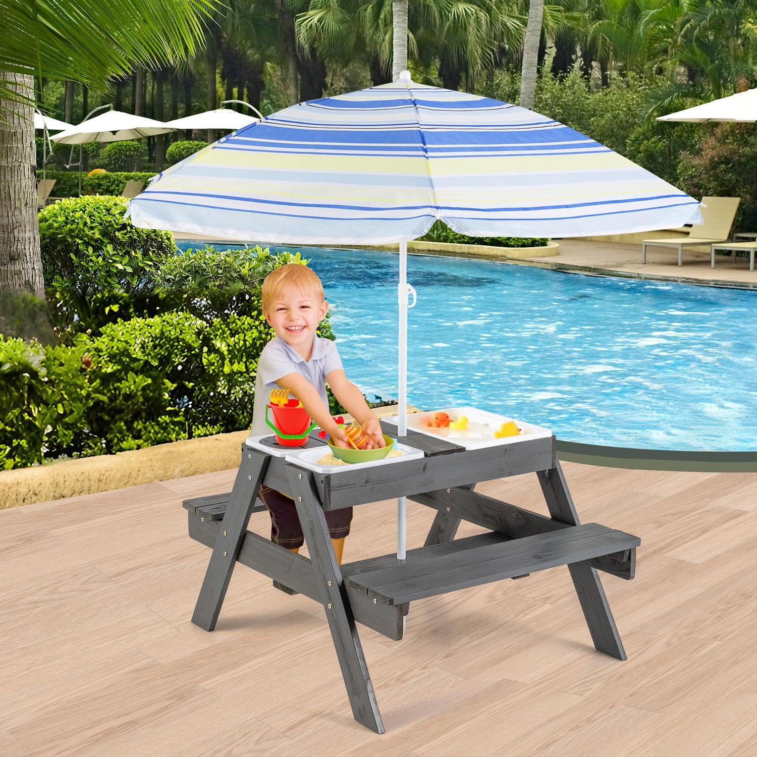 GYMAX 4 in 1  Kids Picnic Table and Bench Set