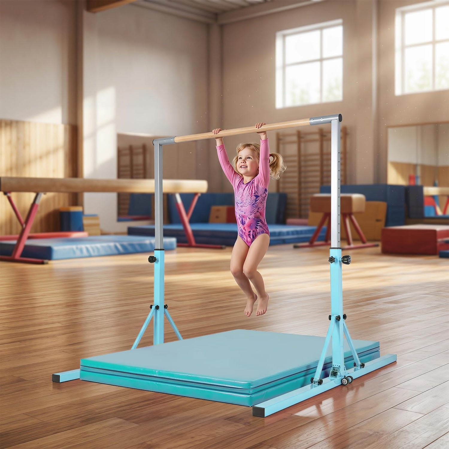 Foldable Gymnastics Bar, 90-150cm Height Adjustable Training Bar