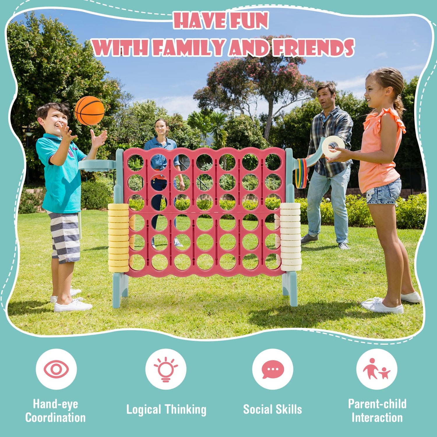 GYMAX Giant Connect 4 Game, Jumbo Four in a Row with 42 Rings