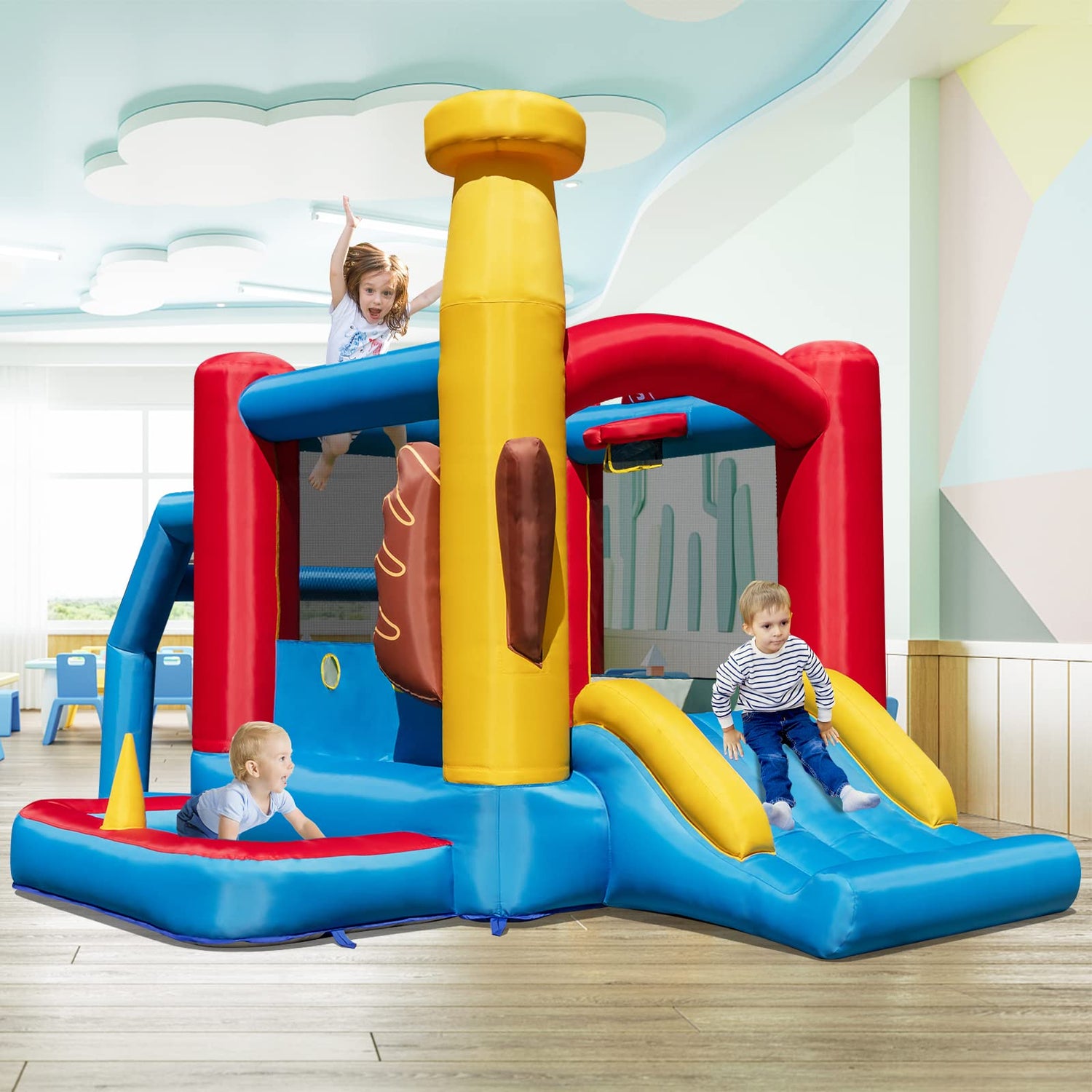 GYMAX Kids Bouncy Castle with 680W Blower