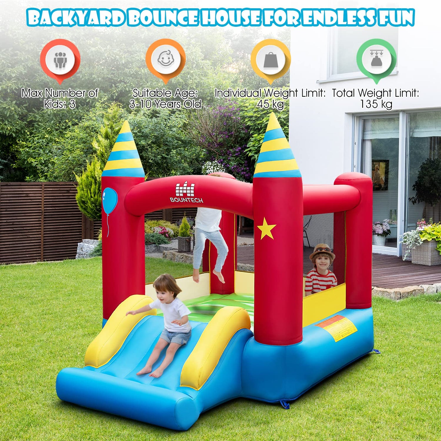 GYMAX Inflatable Jumping House with Slide & Carry Bag