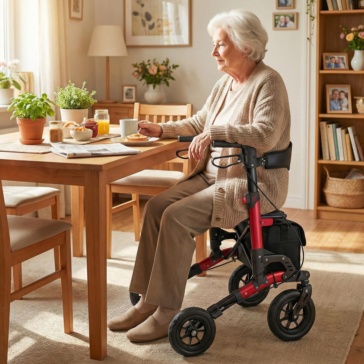Folding Rollator, Height Adjustable Rolling Walker