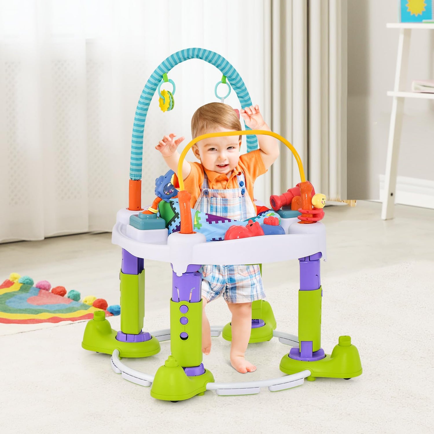 GYMAX Baby Activity Centre, Folding 4-in-1 Toddler Convertible Play Center with Baby Walker