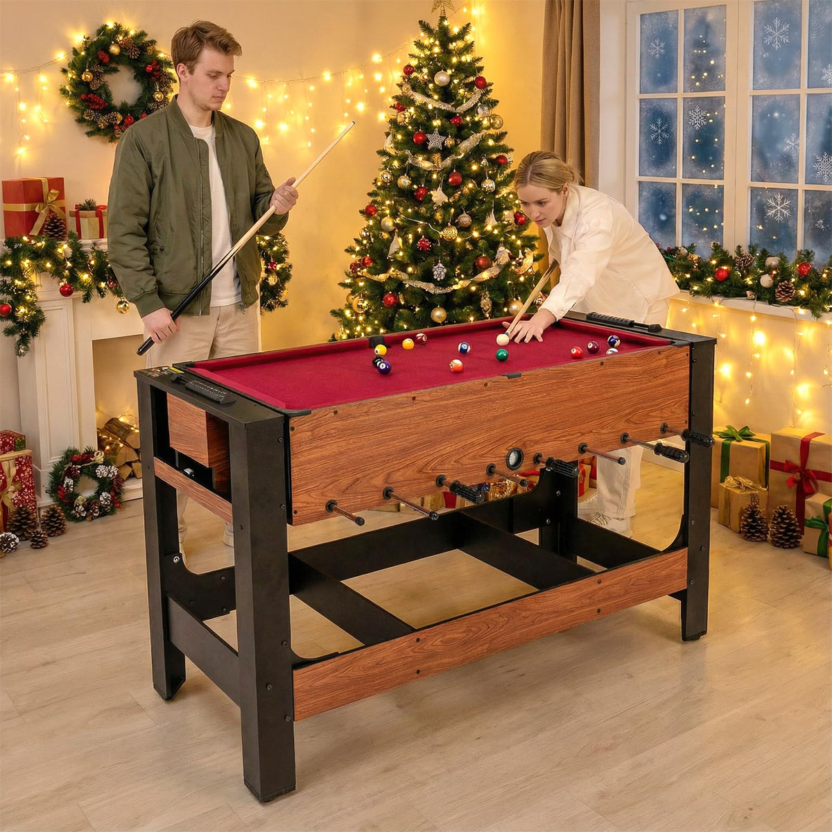 Swivel Game Table 2-in-1 Foosball and Pool Combo Space-saving