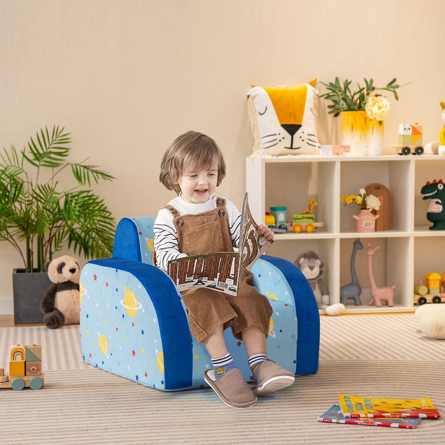 GYMAX Kids Sofa Chair, Upholstered Children Armchair, Folding Toddler Couch for Bedroom Playroom