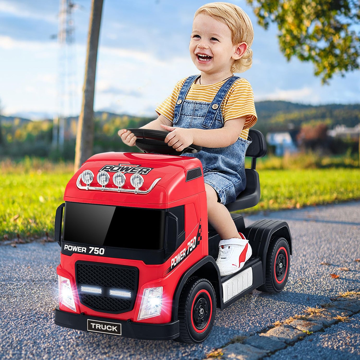 GYMAX Kids Ride on Car, 6V Battery Powered Toy Car with Height Adjustable Seat, Music, Lights, Horn Sound