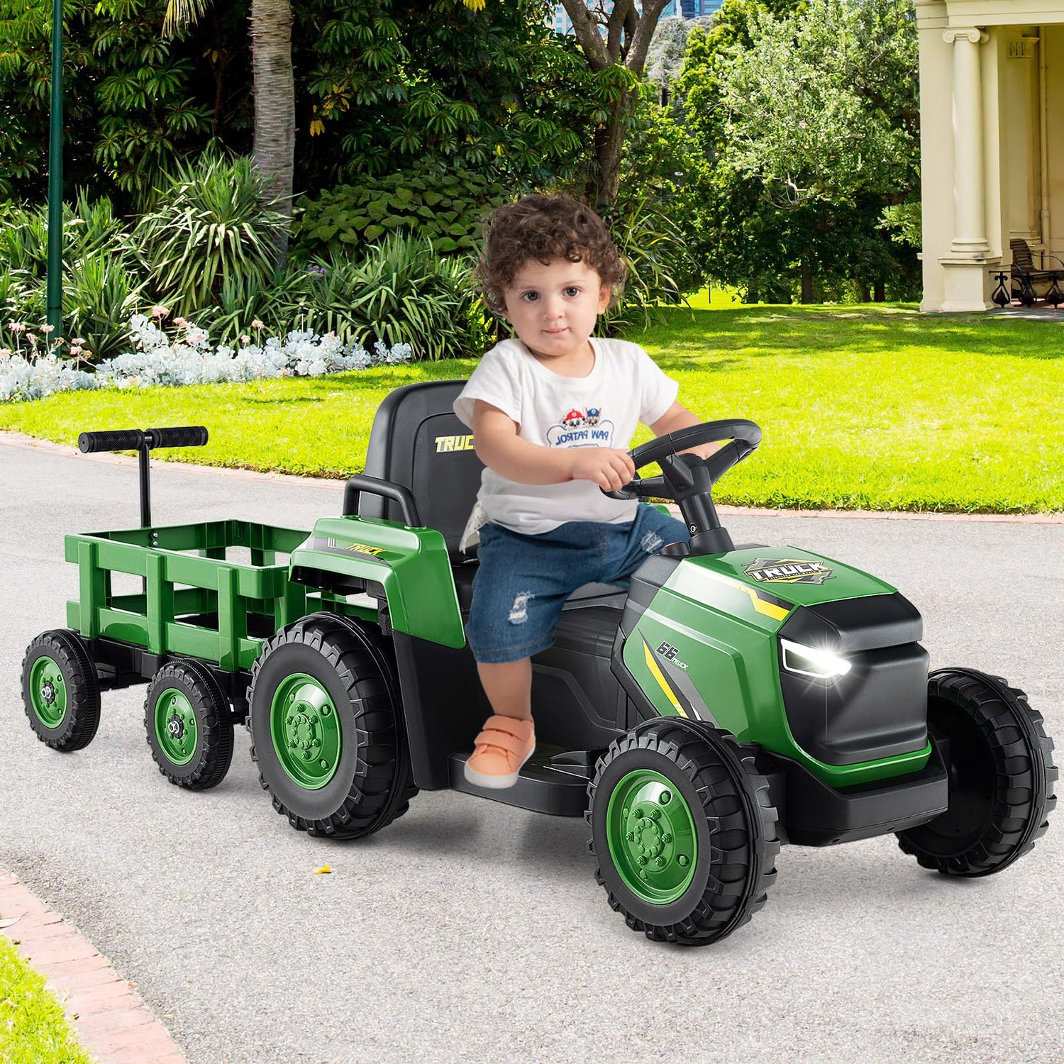 Kids Ride on Tractor 12V Electric Vehicle with Detachable Trailer and Remote Control