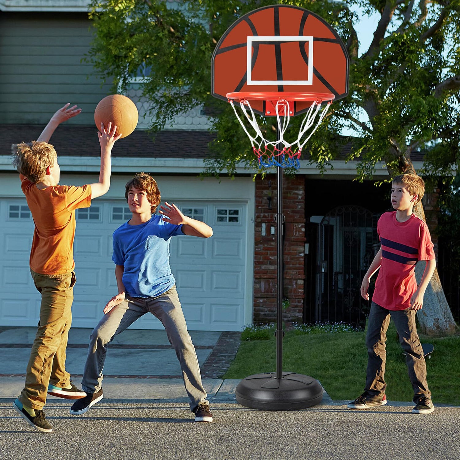 GYMAX 2-in-1 Kids Basketball Hoop with Dart Board