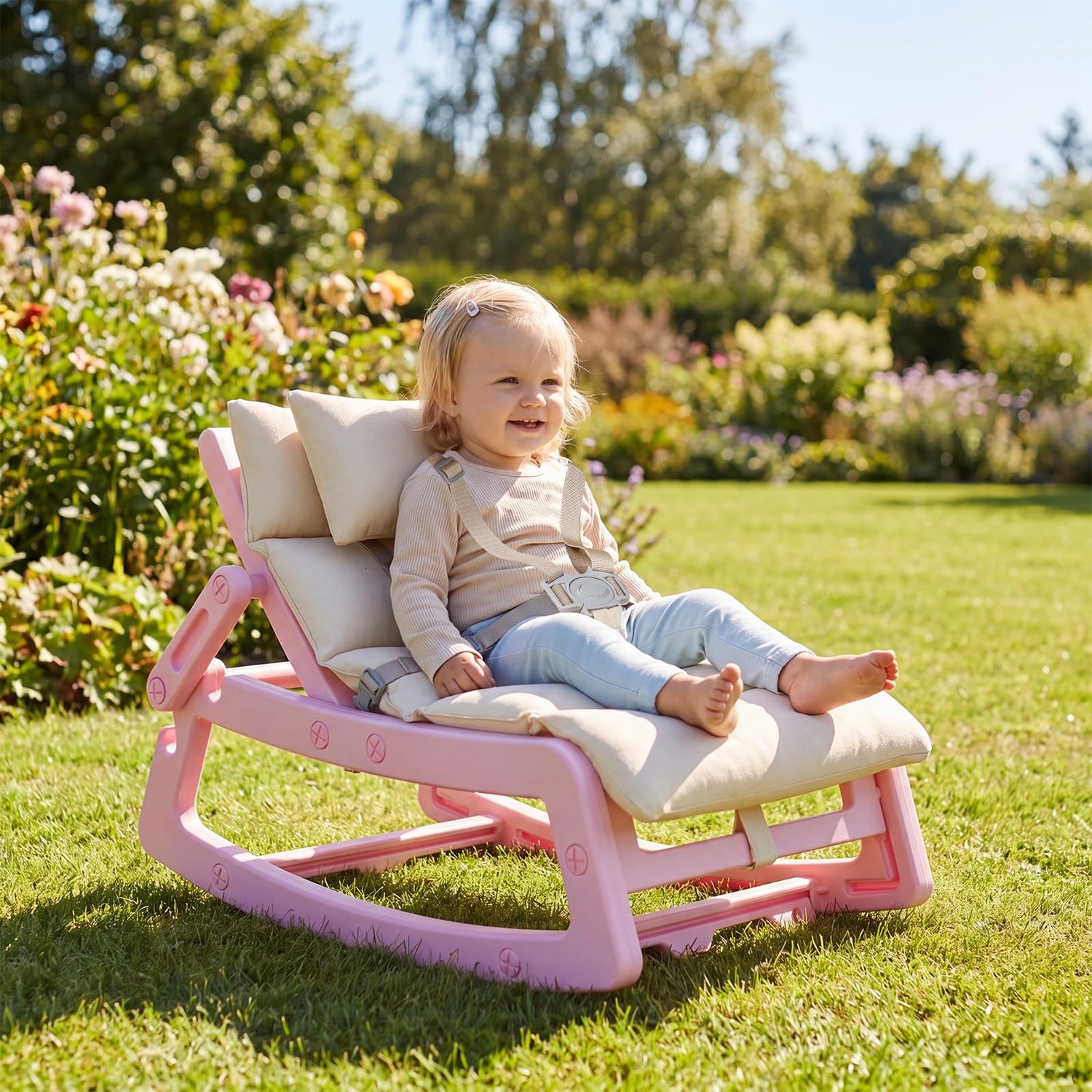 Kids Rocking Chair, Indoor Outdoor Toddlers Rocker with Adjustable Backrest