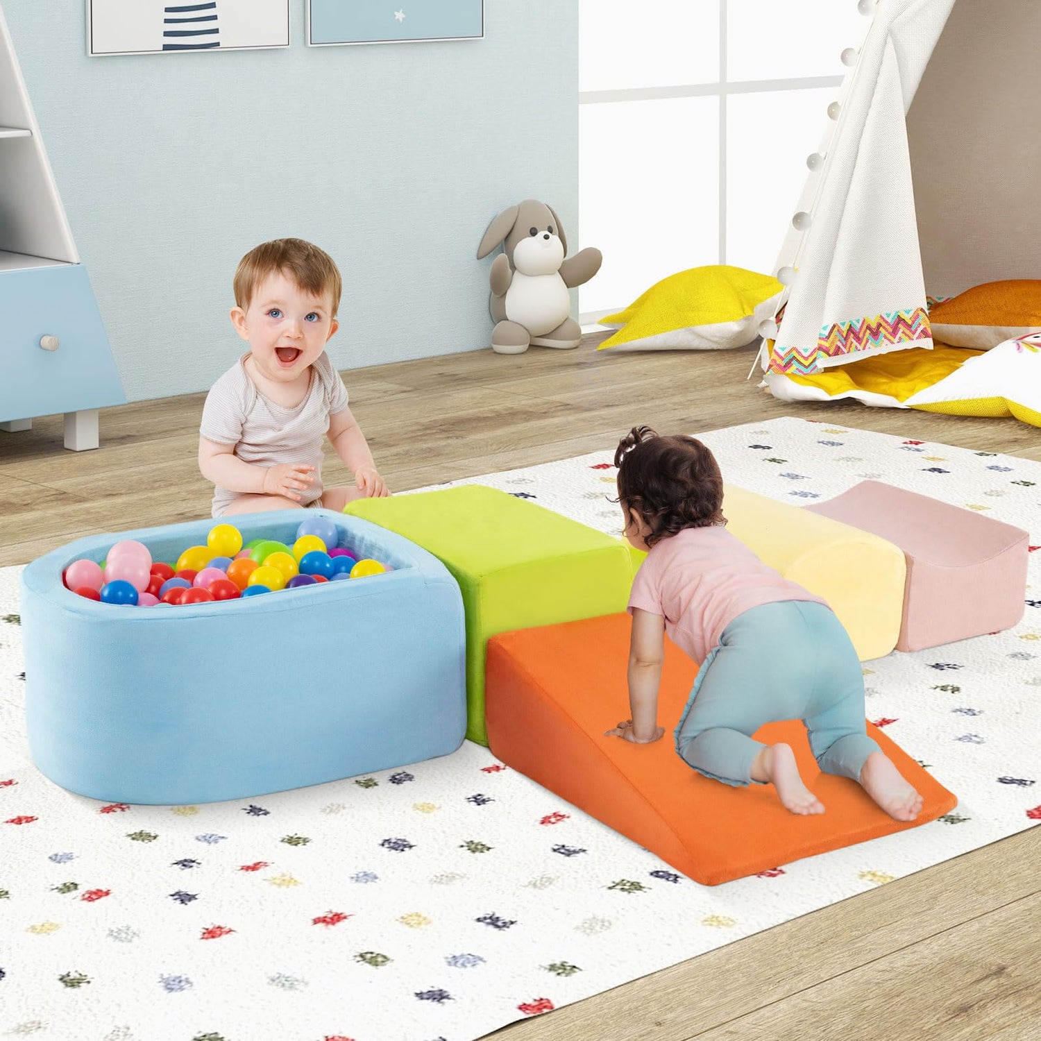 5-Piece Climb and Crawl Playset with Ball Pit for Kids (Ocean Balls Not Included)