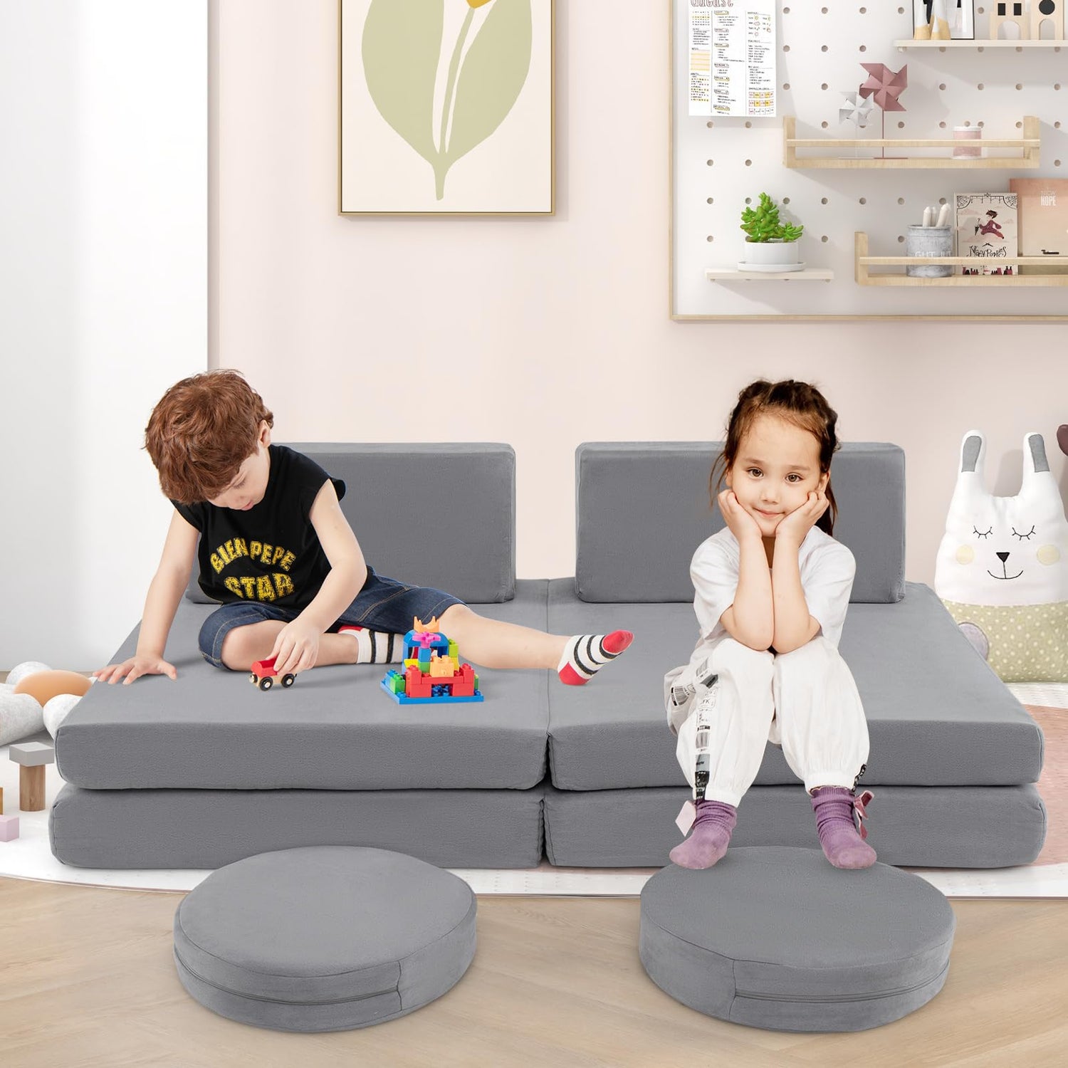 GYMAX 6-Piece Kids Play Sofa Set, Convertible Toddler Couch