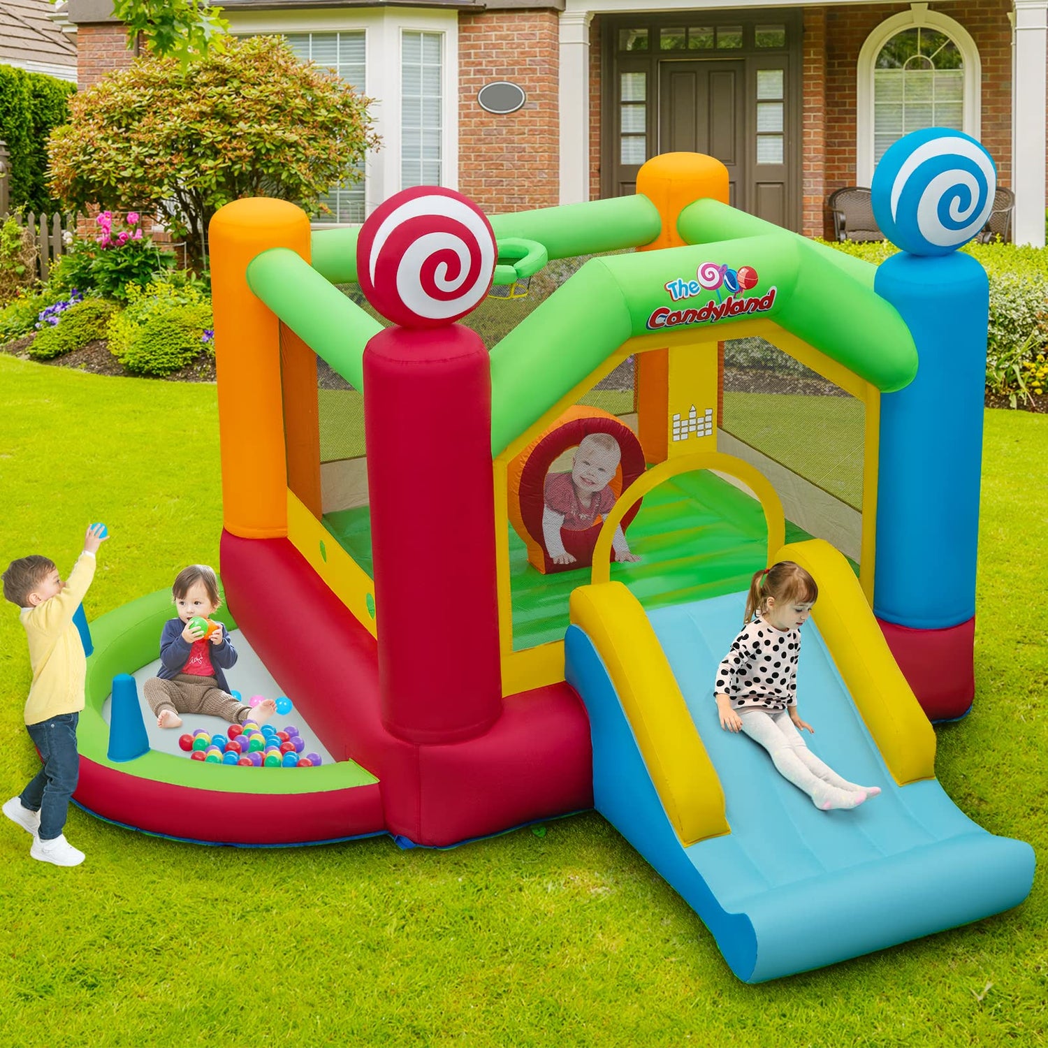 GYMAX Kids 5 in 1 Inflatable Jumping House with Slide
